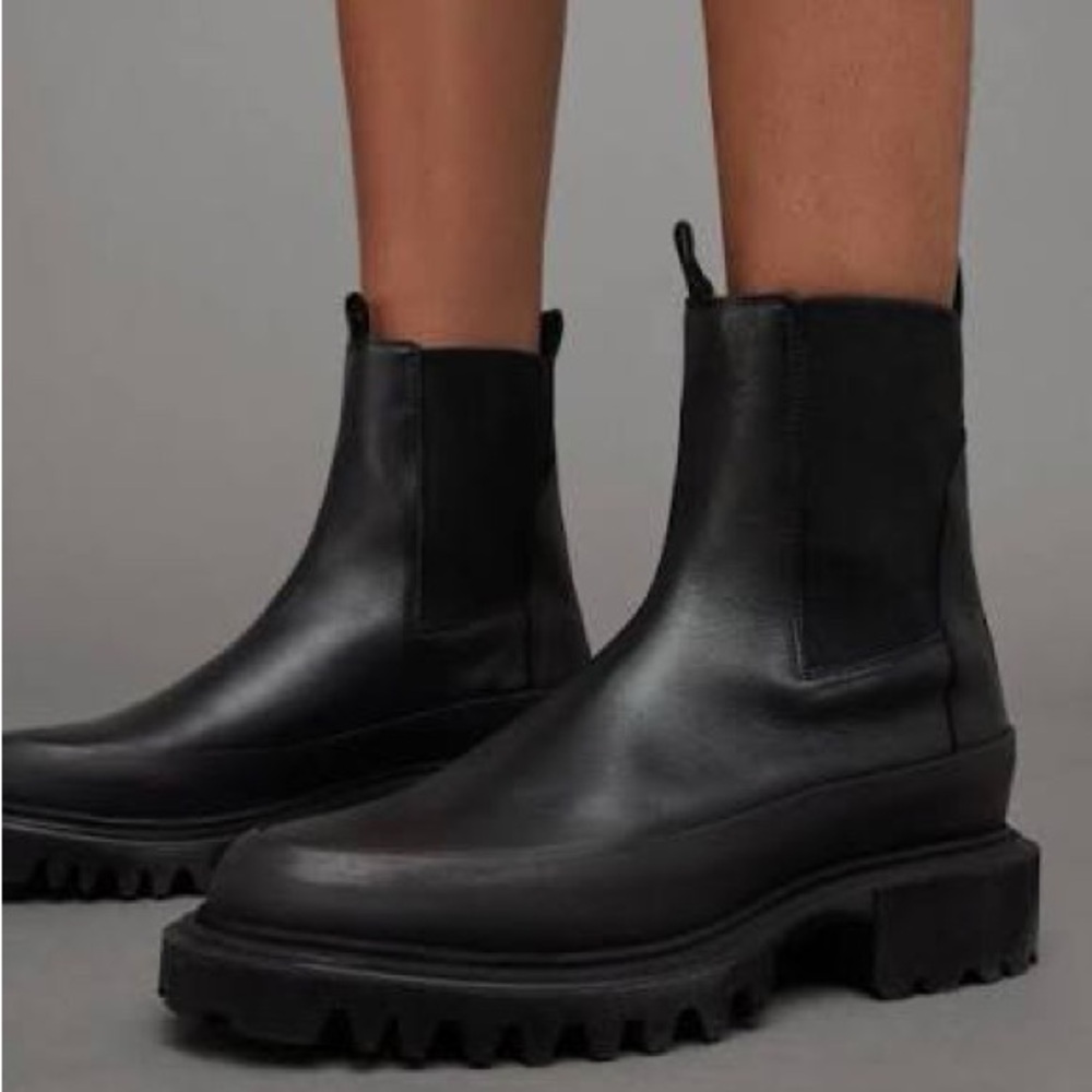 Allsaints Harlee lug soles chunky leather stretch ankle boots  women size 36